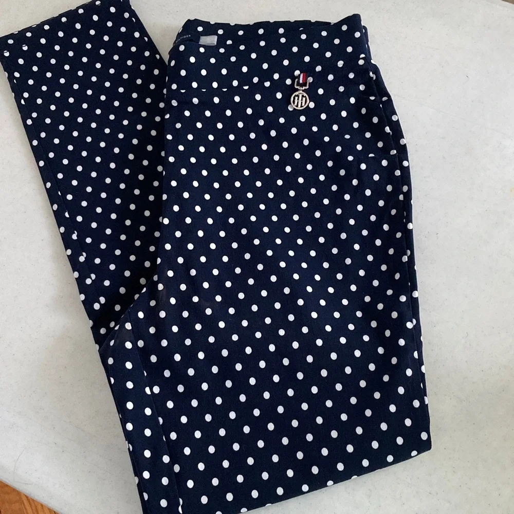 NWOT Tommy Hilfiger Dark Blue Polka Dot Stretch Leggings - Picture 1 of 6